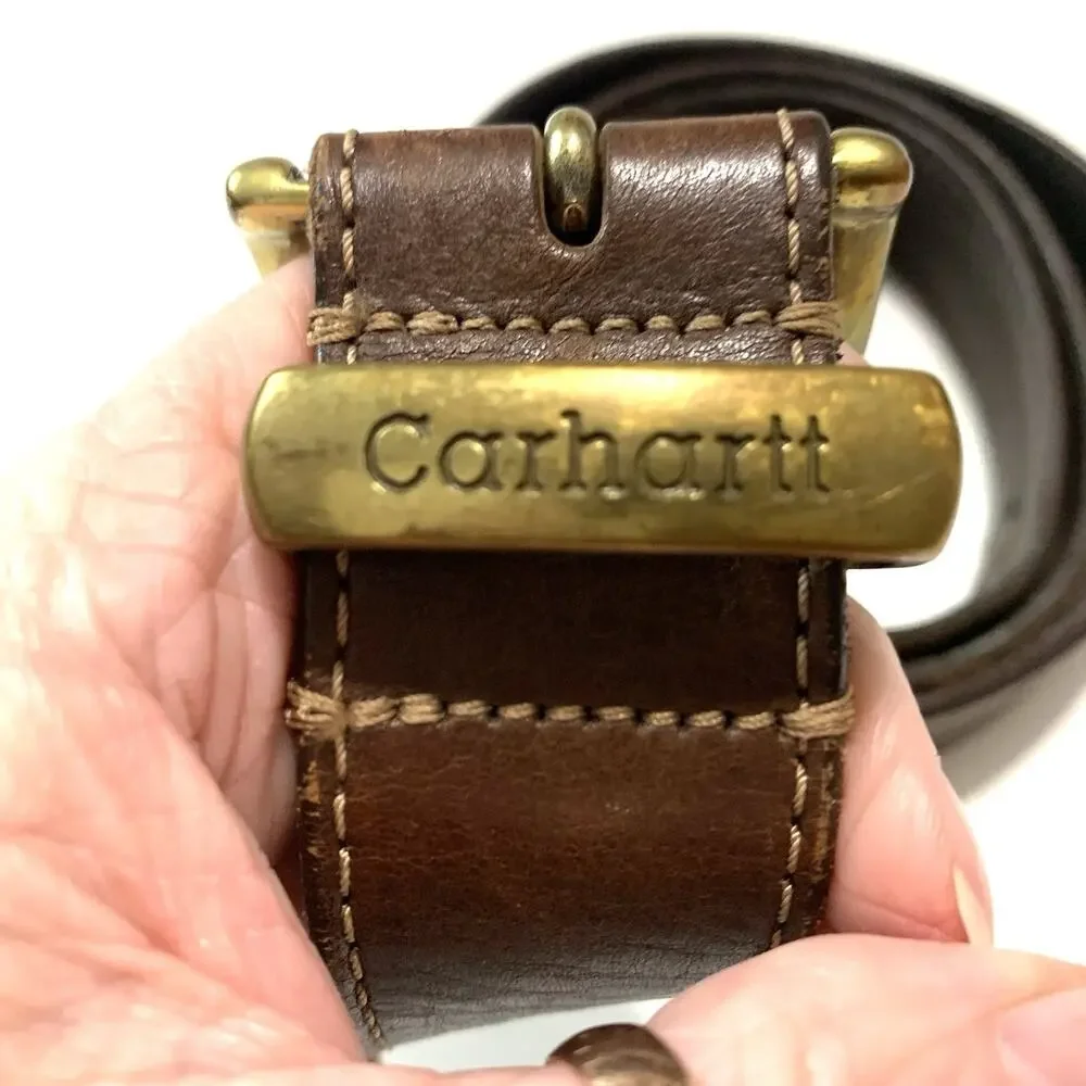 Carhartt Thrashed Belt Vintage Brown Top Grain Leather Work Wear Men's Sz 50